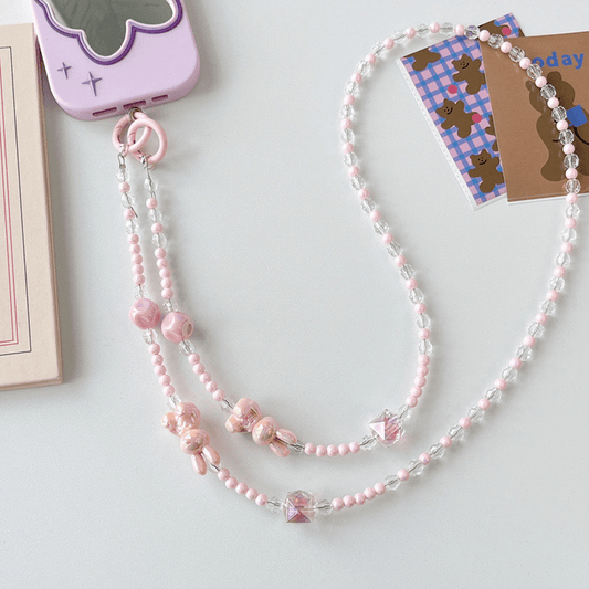 スマホストラップ ビーズ ショルダー 首掛け・肩掛け・斜め掛け ピンク うさぎ