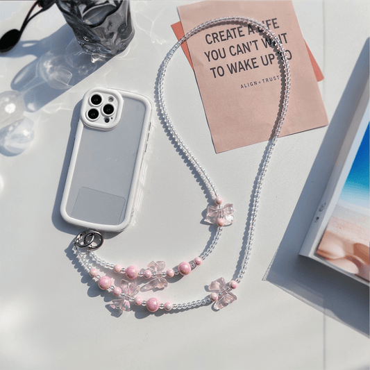 スマホストラップ ビーズ ショルダー 首掛け・肩掛け・斜め掛け チョウチョウ