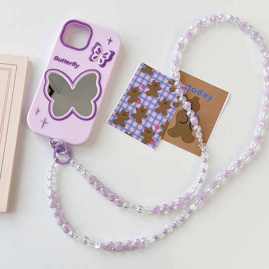 スマホストラップ ビーズ ショルダー 首掛け・肩掛け・斜め掛け 紫