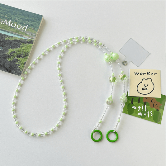 スマホストラップ ビーズ ショルダー 首掛け・肩掛け・斜め掛け 青 蝶結び