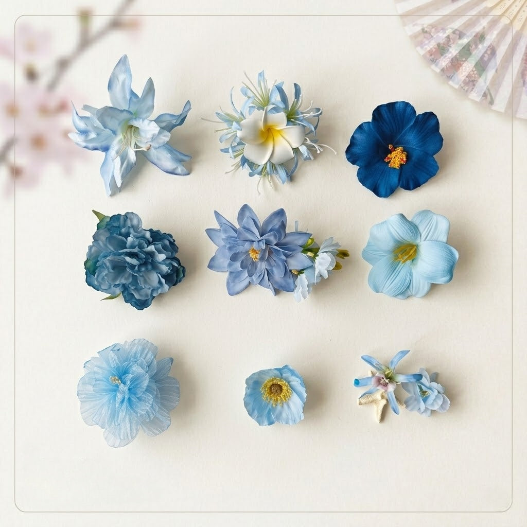 【セット】ヘアクリップ 花 フラワー クリップ 髪飾り 浴衣 着物 和服 和装 綺麗 上品 エレガント 高級 造花 ヘアアクセサリー サイドクリップ ビーチ 海 リゾート 結婚式 発表会 成人式 卒業式