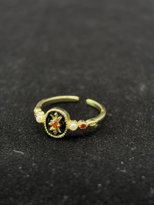 金絲墨玉リング「牡丹綺譚」