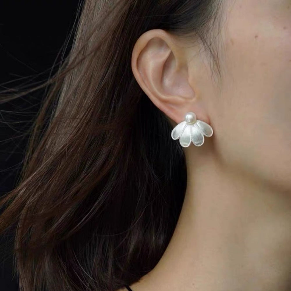 銀糸花珠ピアス「月下紡」