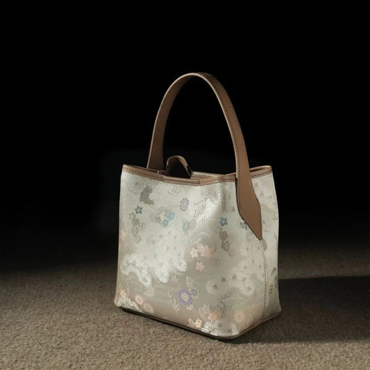 新中式宋錦バケットバッグ・ピコタン「雅韻山水」