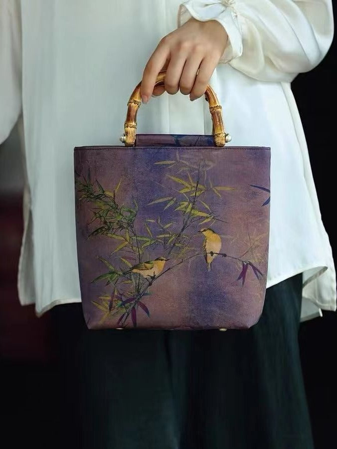 中式香雲紗ハンドバッグ「紫竹苑(しちくえん)」