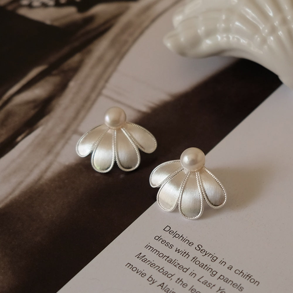 銀糸花珠ピアス「月下紡」