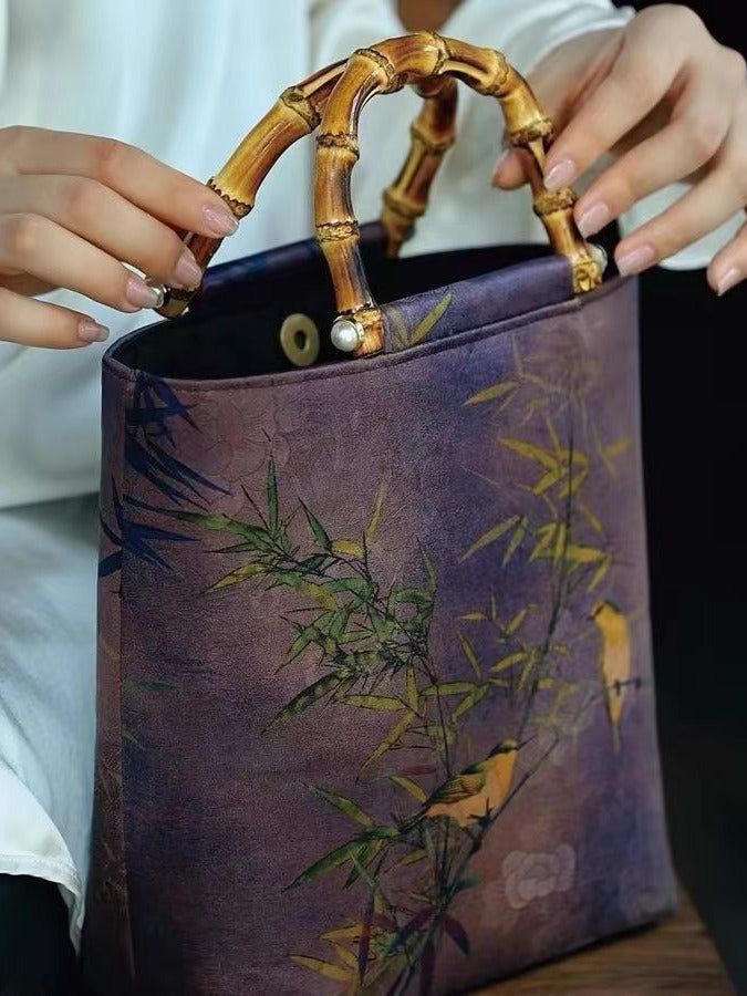 中式香雲紗ハンドバッグ「紫竹苑(しちくえん)」