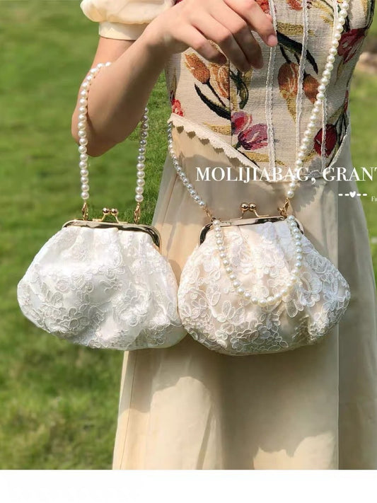 中式白花真珠ハンドバッグ「月下仙(げっかせん)」