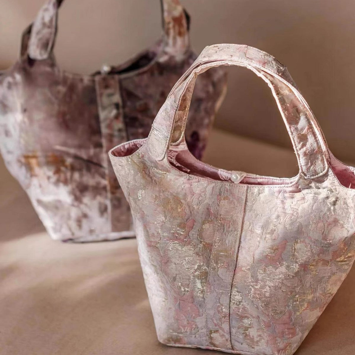 新中式宋錦バケットバッグ・ピコタン「花影舞」
