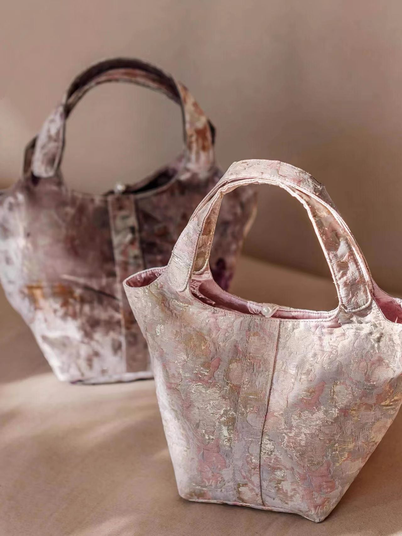 新中式宋錦バケットバッグ・ピコタン「花影舞」