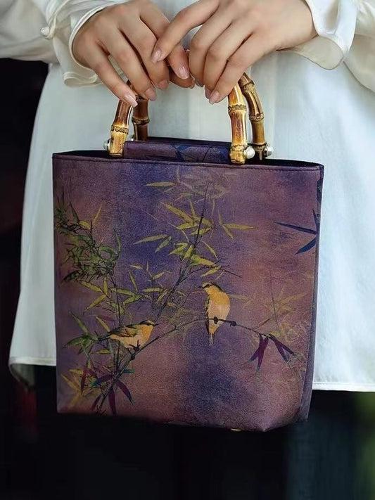 中式香雲紗ハンドバッグ「紫竹苑(しちくえん)」