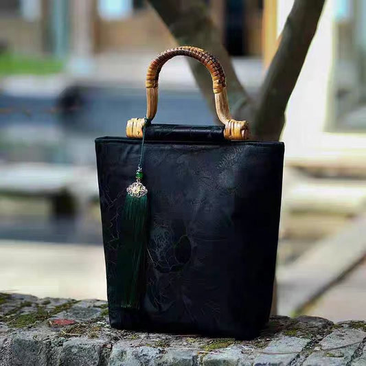 中式香雲紗ハンドバッグ「墨華響(ぼくかきょう)」