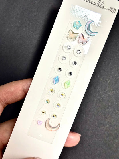 【お出かけ・デート可愛いシリーズ1】キラキラ可愛い耳つぼジュエリー 耳つぼシール ジュエリー風 ハロキティ くまさん パピー オーロラ ローズ 星 月 シェル - YUTTARI