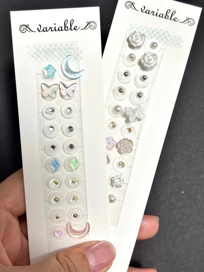 【お出かけ・デート可愛いシリーズ1】キラキラ可愛い耳つぼジュエリー 耳つぼシール ジュエリー風 ハロキティ くまさん パピー オーロラ ローズ 星 月 シェル - YUTTARI