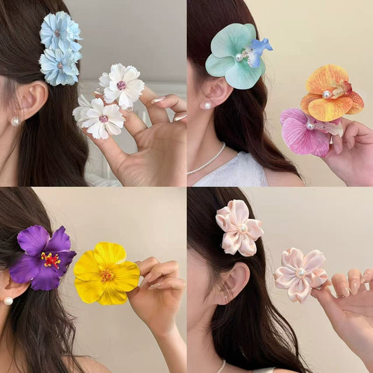 【セット】ヘアクリップ 花 フラワー クリップ 髪飾り 浴衣 着物 和服 和装 綺麗 上品 エレガント 高級 造花 ヘアアクセサリー サイドクリップ ビーチ 海 リゾート 結婚式 発表会 成人式 卒業式 - YUTTARI