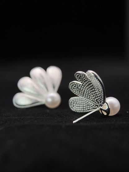 銀糸花珠ピアス「月下紡」